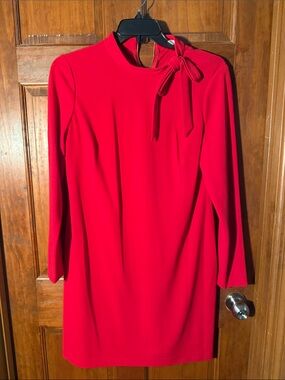 Calvin Klein Red Long-Sleeve Bow-Neck Shift Dress